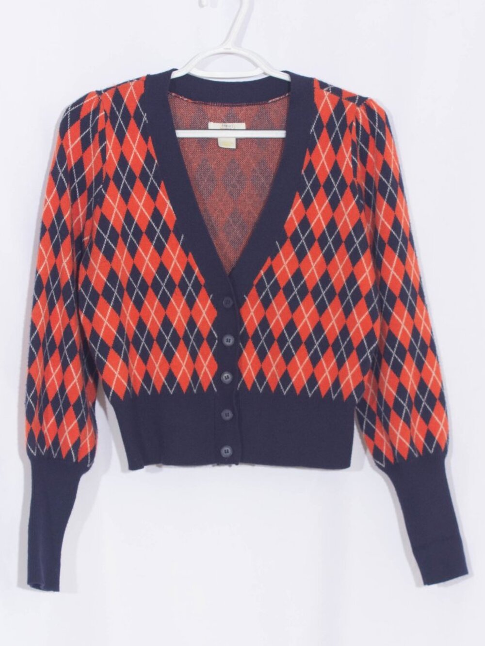 ANTHROPOLOGIE MAEVE Twee Argyle Print Sweater Cardigan Size M - Picture 2 of 8